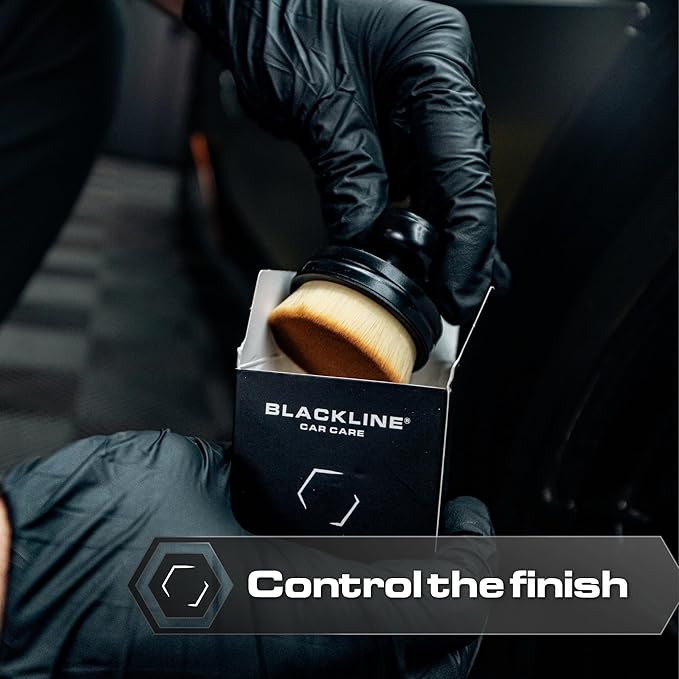 Blackline Reusable Tire Shine Applicator Brush – Soft Bristle Tool for Even Application, Ergonomic Grip with Drainable Stand, Mess-Free Gel & Liquid Tire Dressing Brush for Trim and Rubber Surfaces