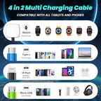 Travel Essentials 4-in-2 Multi Charging Cable with iWatch Charger, 2Pack 5FT Nylon Charging Cords, USB C/USB A Phone Charger Cord for iPhone 17-5, iPad, Galaxy S25-S21, Cruise/Car/Home Use