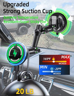 Phone Mount Holder for Truck MagSafe Car Charger, [10-inch long arm] 15W Qi2 Vacuum Magnetic Wireless Car Charging for Pick-Up Windshield Dashboard, Truck Accessories, for IPhone 17 16 15 14 13