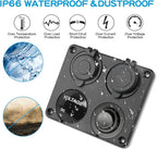 12V USB Charger Panel with PD 30W Ports& Dual QC3.0 18W: 4 in 1 Aluminum Waterproof RV USB Outlet, 150W Cigarette Lighter Socket, LED Voltmeter, Rocker Switch for Boat, Camper, Truck, Accessories