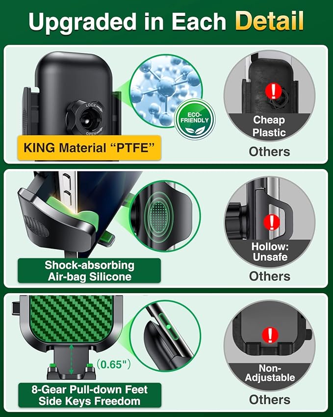 VANMASS Phone Holders for Your Car Ultimate Military-Grade Car Phone Holder Mount【Patent & Safety Certs】 Upgraded Shockproof Truck Air Vent Phone Mount for iPhone 17 Pro Max 16 Samsung Android,Green