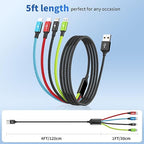 Car Accessories Multi Charging Cable [3Pack 5FT], Travel Essentials 4 in 1 Charging Cords, USB Cable Phone Charger with IP/Type C/Type C/Micro, Compatible with Most Phones/Tablets and More