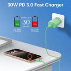 iPhone 16 15 Charger Fast Charging, 30W USB C Charger Block 10FT Cable for iPhone 15 16 Plus Pro Max/iPad Pro/AirPods, PD USBC Power Adapter Wall Plug with Extra Long Type C to C Cord (Green, 10FT)