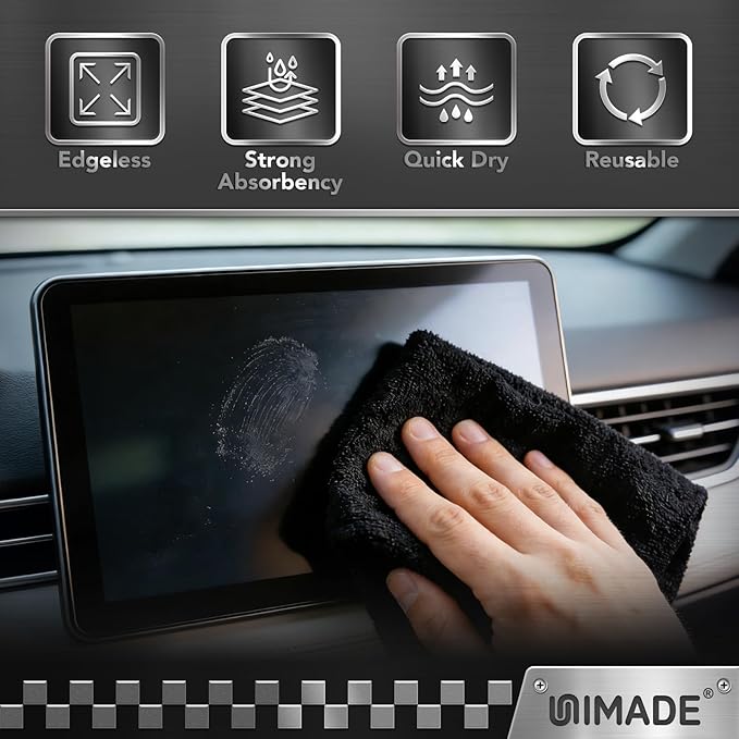 UNIMADE Microfiber Cleaning Cloth, 100 Pack Microfiber Towels for Cars Commercial Grade Work Rags Bulk Detailing Cloth for Automotive Bar Mechanic Restaurant Garage Housekeeping, 11.5"x 11.5", Black