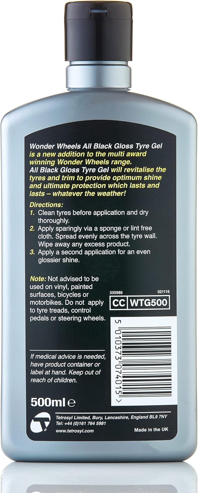 Wonder Wheels All Black Tire Shine Gel, 17 fl oz – High-Gloss Tire & Trim Dressing with UV Protection