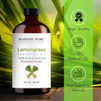 Majestic Pure Essential Oil with Glass Dropper - 100% Pure and Natural - Essential Oils for Diffuser, Aromatherapy, Soap and Candle Making, Lemongrass Essential Oil, Lemongrass Oil, 2 Fl Oz