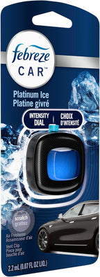 Febreze Car Air Freshener, Odor-Fighting Automotive Vent Clip, Scented Car Accessories, Long Lasting for Strong Odors, Platinum Ice Scent, 1 Count