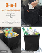 Pritent Car Trash Can with Lid, Cute Leakproof Car Trash Garbage Bag Hanging Vehicle Trash Bin Small Portable Automotive Garbage Cans Organizer for Back/Front Seat/Console(2.8 Gallons,Black)