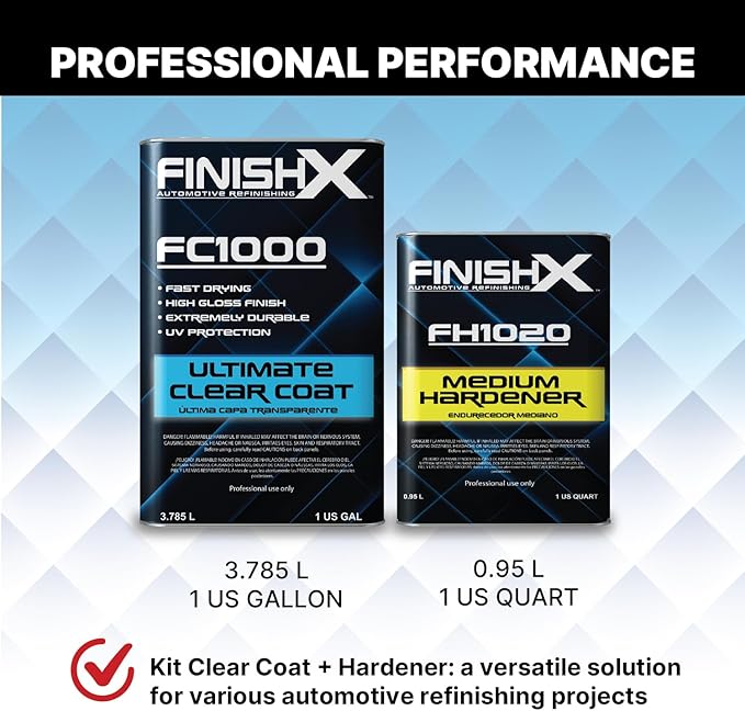 FinishX Automotive Refinishing Ultimate Clear Coat (FC1000-1 Gallon) 4:1 Kit with Medium Activator/Hardener (FH1020-1 quart)- FH1020 FH1020