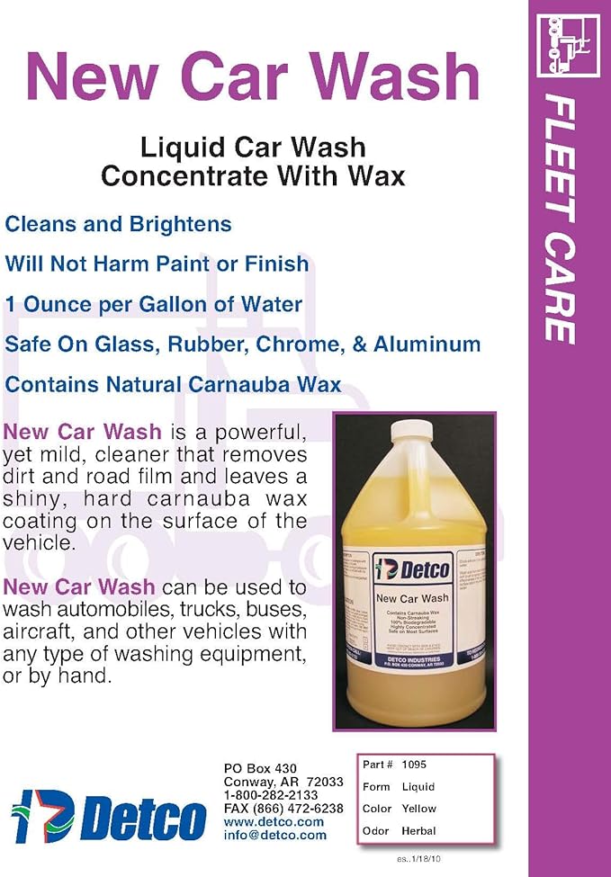 NEW CAR WASH - Concentrated Soap with Carnauba Wax for RV, School Buses, ATV, Boat, Motorcycle, Detailing, Cleaning- 1oz. per gallon