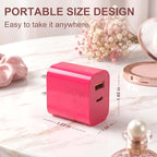 Aolcev for iPhone Charger Fast Charging 2 in 1 USB A USB C Charger Block 30W Cute Type C Fast Charging Blocks for iPhone 17 16 15 14 13 for iPad USB C Charging Adapter for Galaxy S26 S25 S24 Rose Pink