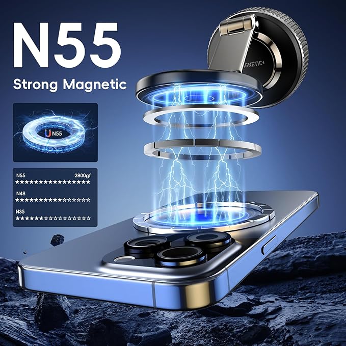 Magnetic Phone Holder for Car 2026 Heavy Duty Model 360° Adjustable Vacuum Suction Car Magsafe Phone Mount Cell Phone Holders for Your Car for iPhone 16 Pro Max 15 14 13 12 Plus (Metal Stand Rotor)