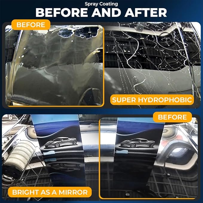 NUAN 2-Pack Nano Hydrophobic Ceramic Coating, 300ml Car Coating Spray Kit,Easy-to-Spray Auto Paint Protection, Includes Microfiber Cloth for Vehicle Shine & Protection