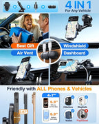 YRU True Military-Grade [360° Rotation Suction] 2026 Ultimate Car Phone Holder Mount 【90+LBS Safest Strongest & Patent Certs】 Dashboard Windshield Vent for iPhone 17 16 Pro Max Samsung, Jet Black