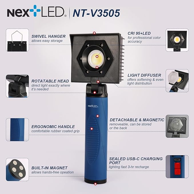 NextLED Premium Detailing Light Bundle: NT-V3505 Ceramic Coating Light & NT-1010UV 4-Color Paint Inspection Light