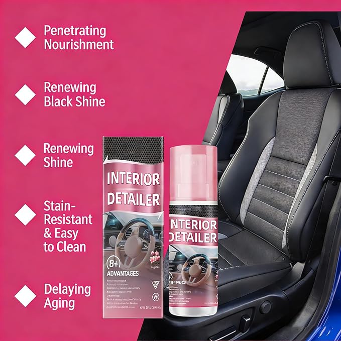 Car Interior Detailer and Protectant, Polishing Cleaner for Dashboard, Vehicle Interior Polish Interior Detailer Spray for Dashboards, Seats, Leather, and Plastic Surfaces (2 pcs)