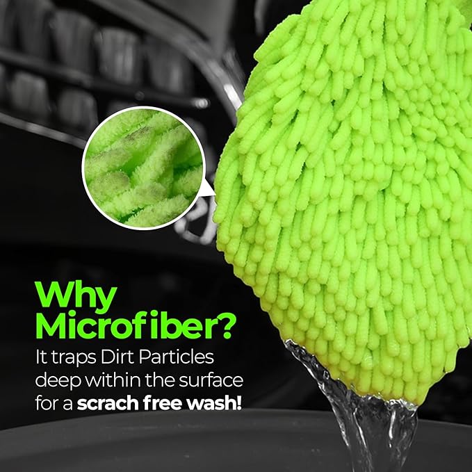 Premium Chenille Car Wash Mitt - Ultra-Soft, Scratch-Free, and Lint-Free Microfiber Mitt for Superior Car Wash Kit, Car Detailing, and Car Cleaning Supplies (2)