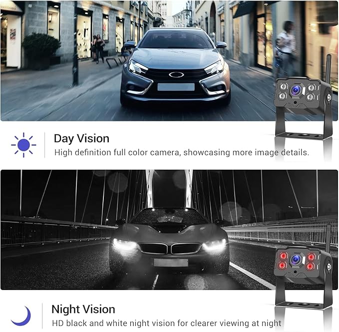 Hikity 7 Inch Wireless Backup Camera Trucks -HD 1080P Rear View Camera Monitor Kit, IP68 Waterproof, 320ft Stable Signal, Wide Angle, Night Version, 12-36V Plug and Play Reverse Camera for Car/RV/SUV