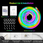 iNextStation 9.84FT/3M LED Strip Lights, 360° Glow Braided Smart IC USB Rope Light, Neon Rope Light with Music Sync, IP67 Waterproof, App & Remote Control Rope LED Lights, Color Changing for Bedroom