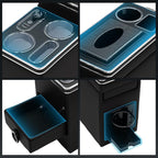 Center Console Between Seat Organizer for Minivans,SUVs,with Dual USB Charging ,Cup Holders,tissue box, 7 Color ambient lighting and drawers for Minivan, Middle Van Floor Console Organizer Storage Box