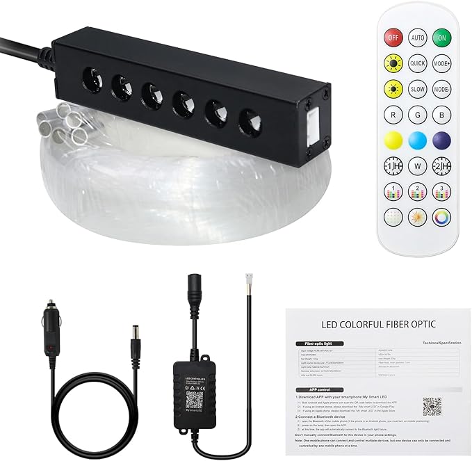 WEBUPAR 3.2W 6LEDs Meteor Starlight Headliner Kit, 180pcs 0.01in 6.56ft, RGBW Shooting Stars Fiber Optic Lights with Bluetooth APP Control for Car/Home Theater
