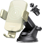 CHGeek Wireless Car Charger, 15W Fast Charging Auto Clamping Car Charger Phone Mount Phone Holder fit for iPhone 15 14 13 12 11 Pro Max Xs, Samsung Galaxy S24 Ultra S23 S22 S21, S20, S10+, Khaki