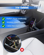 Wireless Charging Phone Holder Compatible with Tesla Model 3 2021-2023 and Y, Customized Center Console Holder, Compatible with iPhone and Android, Designed for Driving Safety