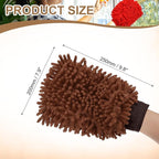 HARFINGTON Chenille Microfiber Car Wash Mitts 9.8" x 7.9" Scratch Free Wash Gloves Absorbent Double Sided Plush Cleaning Drying Mitts for Car Washing Home Brown
