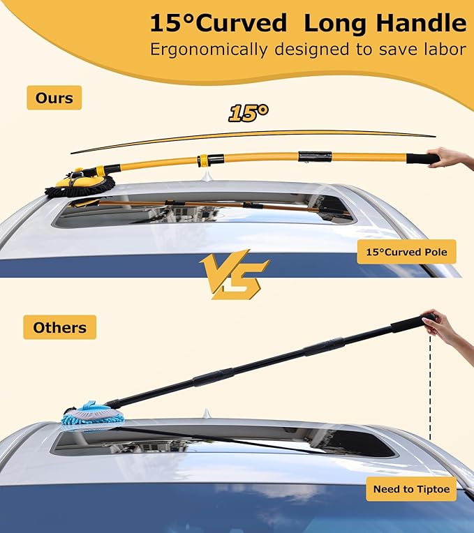 anngrowy 47.64" Car Wash Brush Mop Kit Mitt Sponge with Long Handle Car Cleaning Supplies Kit Tools Car Washing Duster Exterior Scratch Free, Chenille Replacement Head Extension Pole