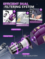 Handheld Vacuum Cordless, 15000PA Powerful Suction Hand Held Car Vacuum Cleaner Rechargeable with Multi-Nozzles & Washable Filters, High Power Lightweight Hand Vacuum for Home, Pet, Car, Office