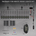 16 Pods Pure White LED Rock Lights with Extension Wires, IP67 Waterproof 6500K Super Bright White Underglow Kit for Semi Truck Sedans Trailer Offroad Pickup RV Underbody Under Car Lighting
