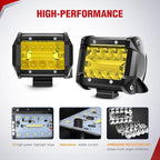 Nilight 4 Inch Yellow LED Light Pods 2PCS Triple Row 60W Flood Spot Combo Offroad Driving Fog Lighting for 12V 24V Pickup Truck ATV UTV SUV