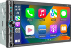 SJoyBring Double Din Car Stereo - Wireless Apple CarPlay & Android Auto, 240W 4.2CHN, 7" Touchscreen, SWC, Bluetooth, FM/AM Car Radio, 2 Subwoofers Outputs, Backup Camera