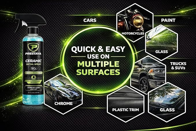 Premium Ceramic Detail Spray 16 fl oz, SiO2 Quick Detailer for Cars, Waterless Wash & Gloss Booster, Hydrophobic Water Beading, Streak-Minimized Wipe-Off, for Paint, Glass, Chrome & Trim