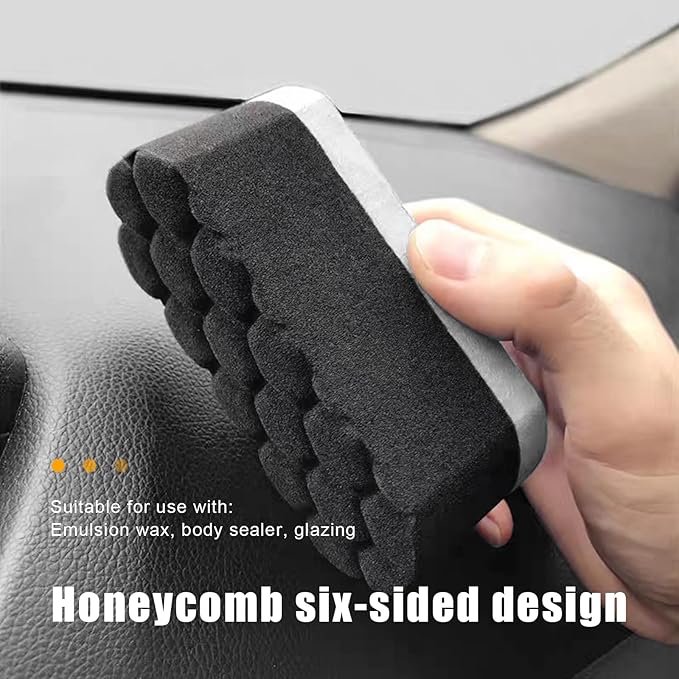 2 PCS Tire Shine Dressing Applicator Pad, Washable Hex Logic Car Detailing Foam Sponge with Easy Grip, Soft Tire Trim Applicator Pad for Car Glass, Porcelain and More (Gray)