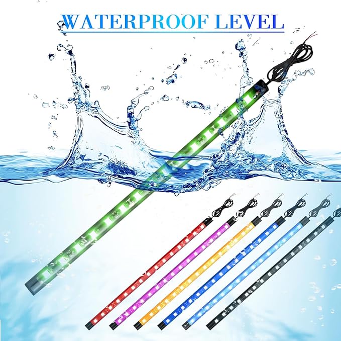 Motorcycle RGB LED Light Kit, 6PCS DC 12V Waterproof Motorbike Underglow Strip Lights Kit, Golf Cart Exterior Ground Effect Atmosphere Lamp, Universal for SUV RV Truck (Blue)