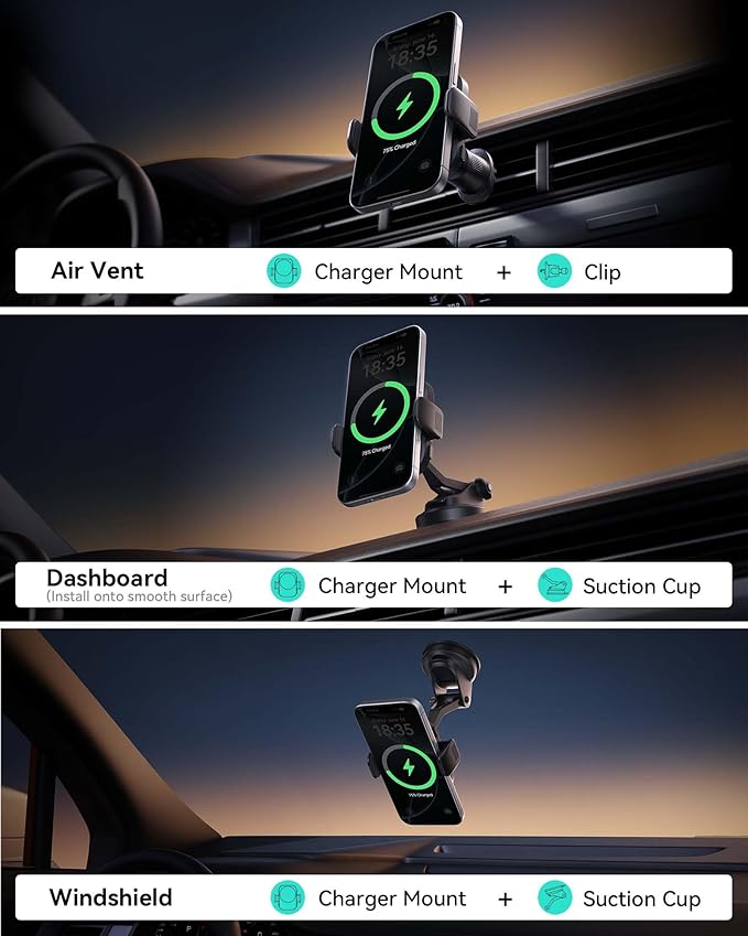 INIU Qi2 Certified 15W Car Phone Holder Wireless Charger, Ultra-Stable 22N for MagSafe Car Mount Charger with Cooling Fins & RGB Lighting Only for iPhone 16/15/14/13/12 Series, Purple