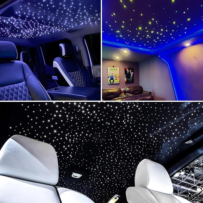 AKEPO 6W Mini Size Twinkle RGBW Fiber Optic Lights, 300pcs 0.03in 9.8ft/3m APP Control Music Activated Optical Fiber Star Ceiling Light Kit for Home and Car Starlight Headliner kit