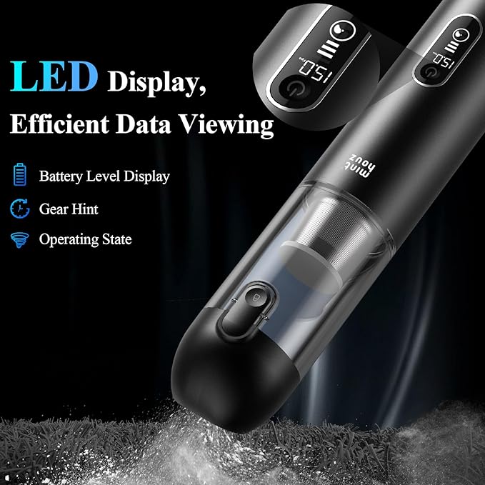 Minthouz Car Vacuum Portable Cordless - 20000PA High Power Handheld Vacuum with LED Display, 2.5H Fast Charging Up to 45 Mins of Runtime, Hand Vac Cordless Rechargeable for Car Home Corner Cabinet