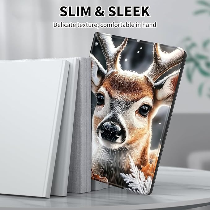 Case for 7" Kindle Paperwhite 12th Generation 2024 & Kindle Colorsoft Signature Edition,Leather Folio Adjustable Stand Cover Auto Wake/Sleep for Kindle Paperwhite 2024,Cute Deer Winter