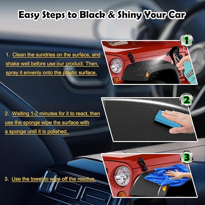 Plastic Refurbishment, Car Trim & Plastic Restorer for Refreshing Faded Plastic, Leather, Vinyl & Rubber Trim with Polish, Automotive Shiny Stuff, Black Car Exterior & Interior Care-200ml