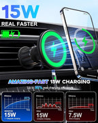 for MagSafe Car Mount Charger, 15W Fast Charging Magnetic Wireless Car Charger, 810° Vacuum Magnetic Phone Holder [120LBS Ultra Suction & 3000gf Magnet] Vent Dashboard Car Bracket for iPhone & Android