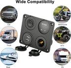 Linkstyle 4 in 1 Car Charger Panel, 4.2A Dual USB A Charger Port, Cigarette Lighter Socket with LED Voltmeter & Rocker Switch for 12V/24V Marine Boat RV Truck