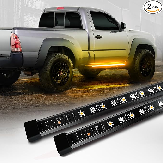 OPT7 Sidekick 48" Running Board Lights 2PCS LED Strips w/Amber Turn Signal Side Marker, DRL, White Courtesy Light for Regular Cab Trucks Pickup SUV Trailer - Truck Decorations