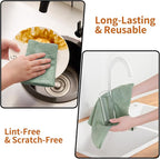 80 Pack Microfiber Cleaning Cloth Roll,Lint Free Rags & Tear Away Reusable Towels Washable Scratch,Ultra Absorbent Dish Rags(12" x 12") for Car Kitchen Home Garage-Green