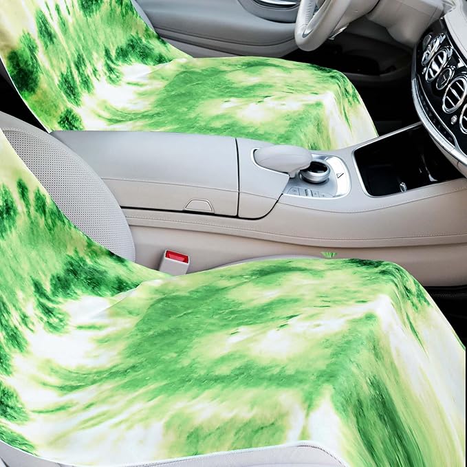 Hahafelt 2 Pack Car Seat Towel Covers with Storage Bag, 63 x 32 Inch Universal Non Slip Waterproof Sweat Protector for Car Truck, Gym Swimming Running, Machine Washable (Green Tie Dye)