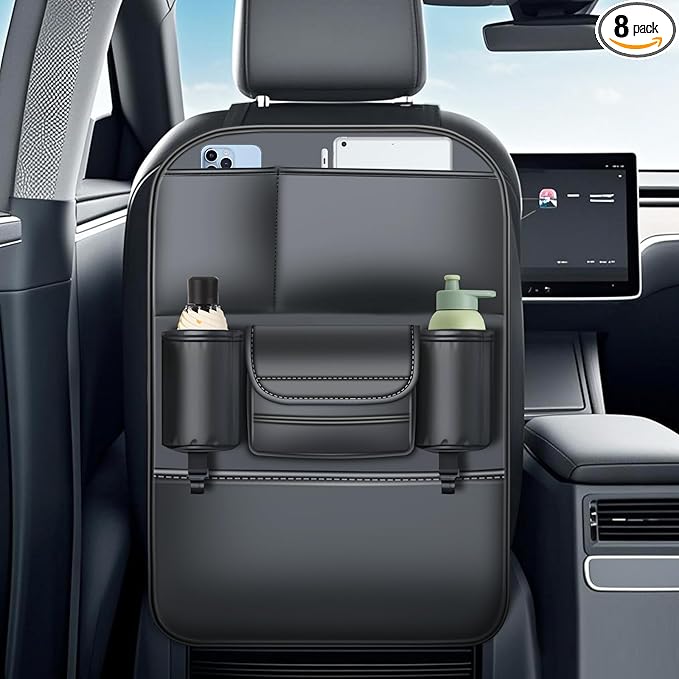 Backseat Car Organizer Leather Back of Seat Car Organizers for Kids Drivers Waterproof Kick Mats Seat Back Protector with Large Capacity 6 Storage Pockets
