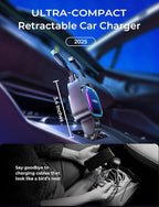 LISEN 96W Fast Charging Retractable Car Charger[USB C Cable & L Cable], 4 in 1 Retractable Car Charger Fast Charging Car Charger for iPhone 17 Pro Max 16 15 14 13, Samsung Galaxy S25/24,Black