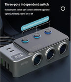 Cigarette Lighter Splitter, 8 in 1 Car Cigarette Lighter Adapter PD 35W Car Charger 3-Socket Heavy Duty Truck Multi Port USB C 12V/24V Independent Switches LED Display Super Fast Charger Car Devices