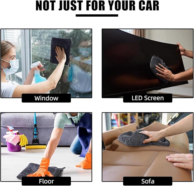 1300GSM Microfiber Car Cleaning Kit 4 Pack, 2 Chenille Wash Mitts & 2 Drying Towels (90cm×60cm & 60cm×40cm), Scratch-Free Lint-Free for Car RV Truck